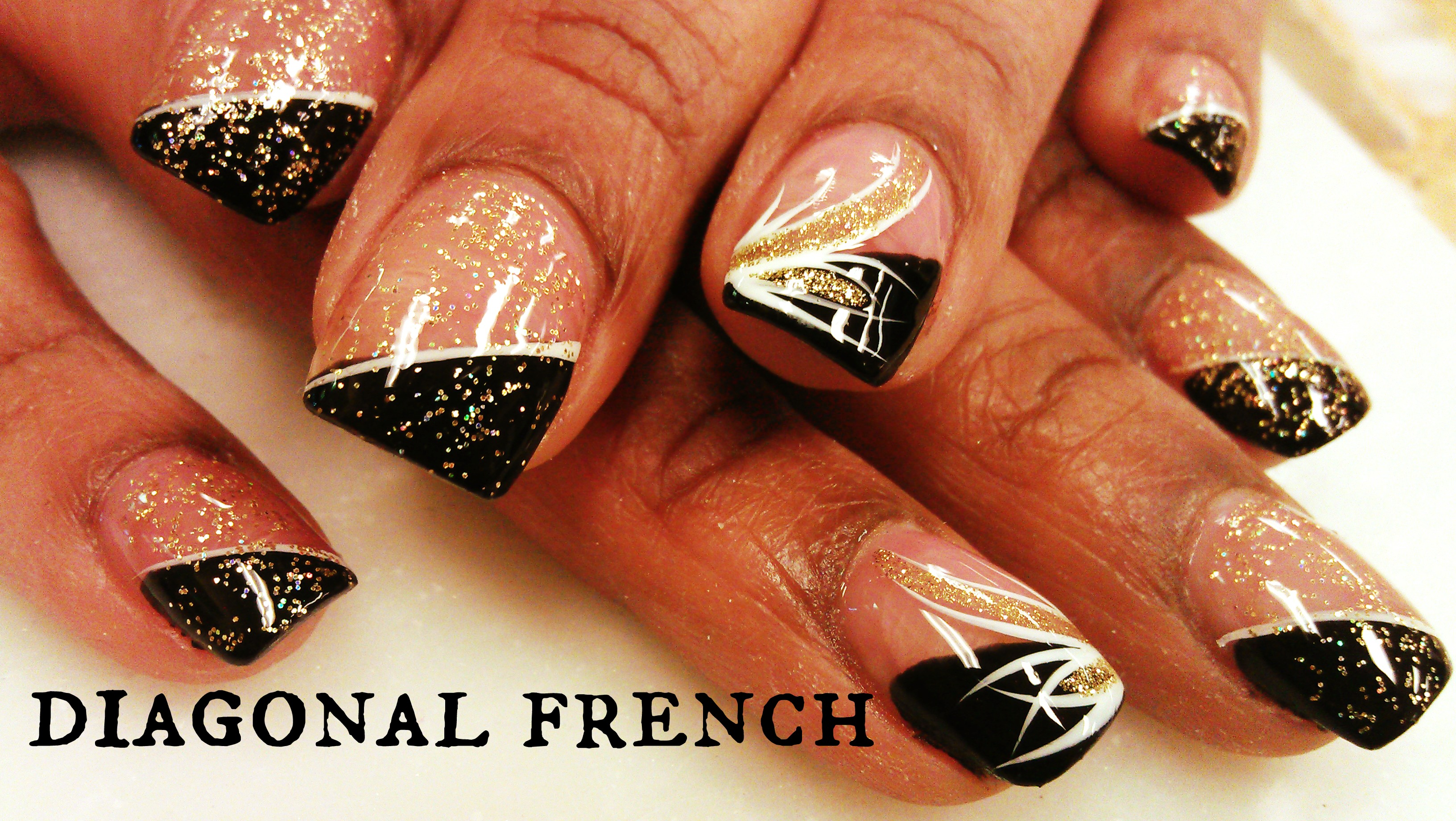 Diagonal French Manicure Nails | Acrylic Nails and Nail Art Design